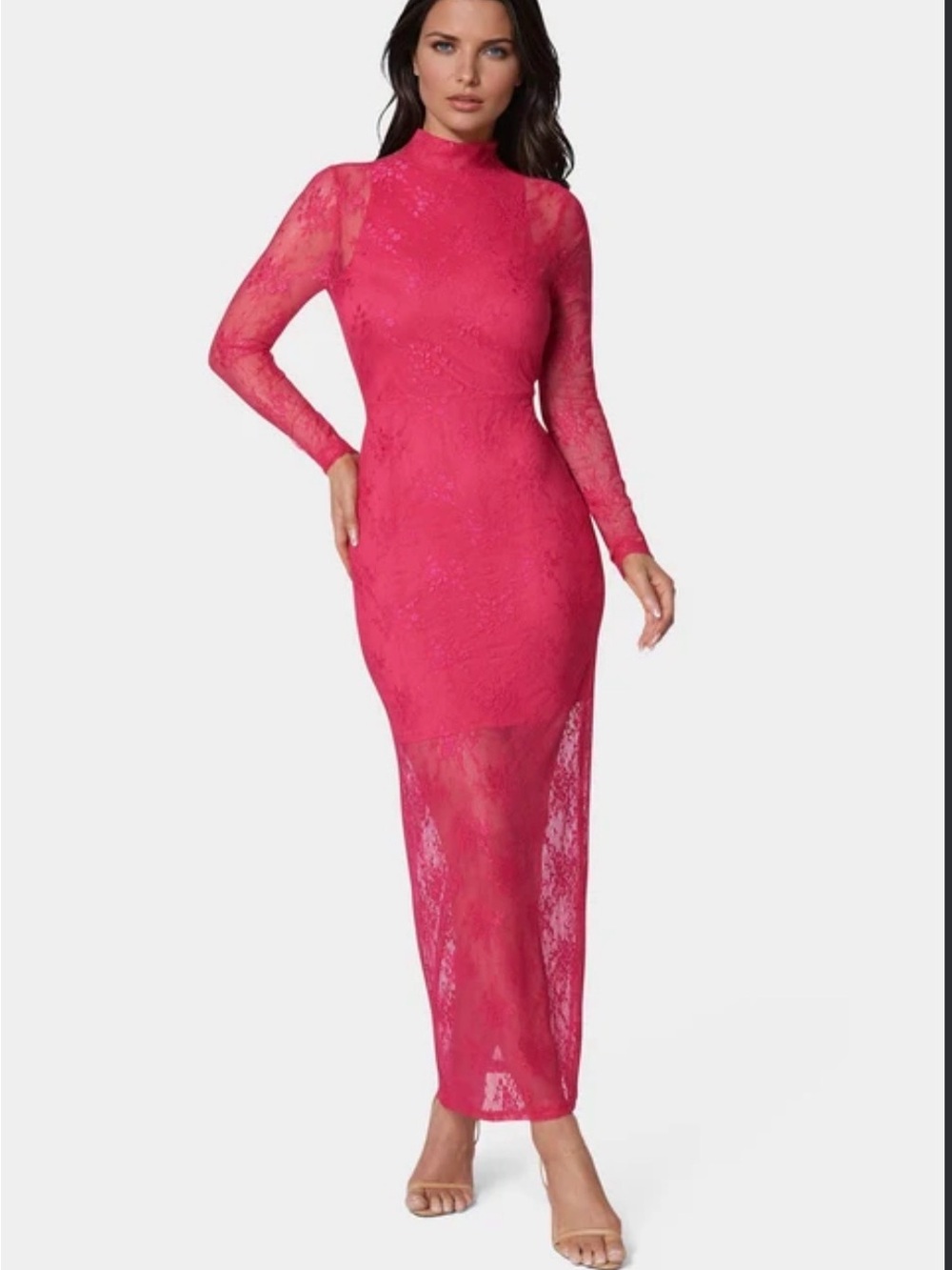 Express Illusion Lace Long-Sleeve Maxi Dress